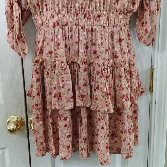 Forever 21 smocked waist mini floral print dress western boho party Sz XL NWT - Picture 2 of 9
